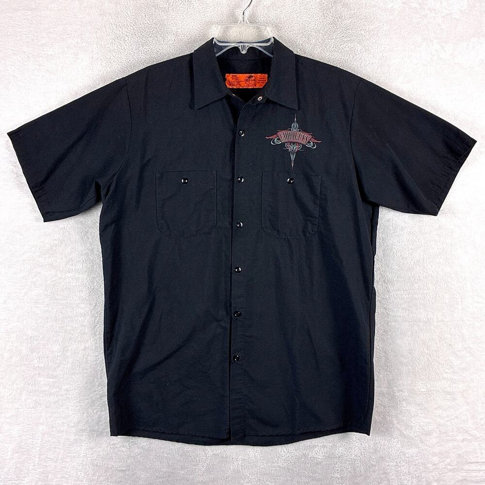 Red Kap Mechanic Shirt Mens L Black Good Guys Moto Biker Classic Y2K
